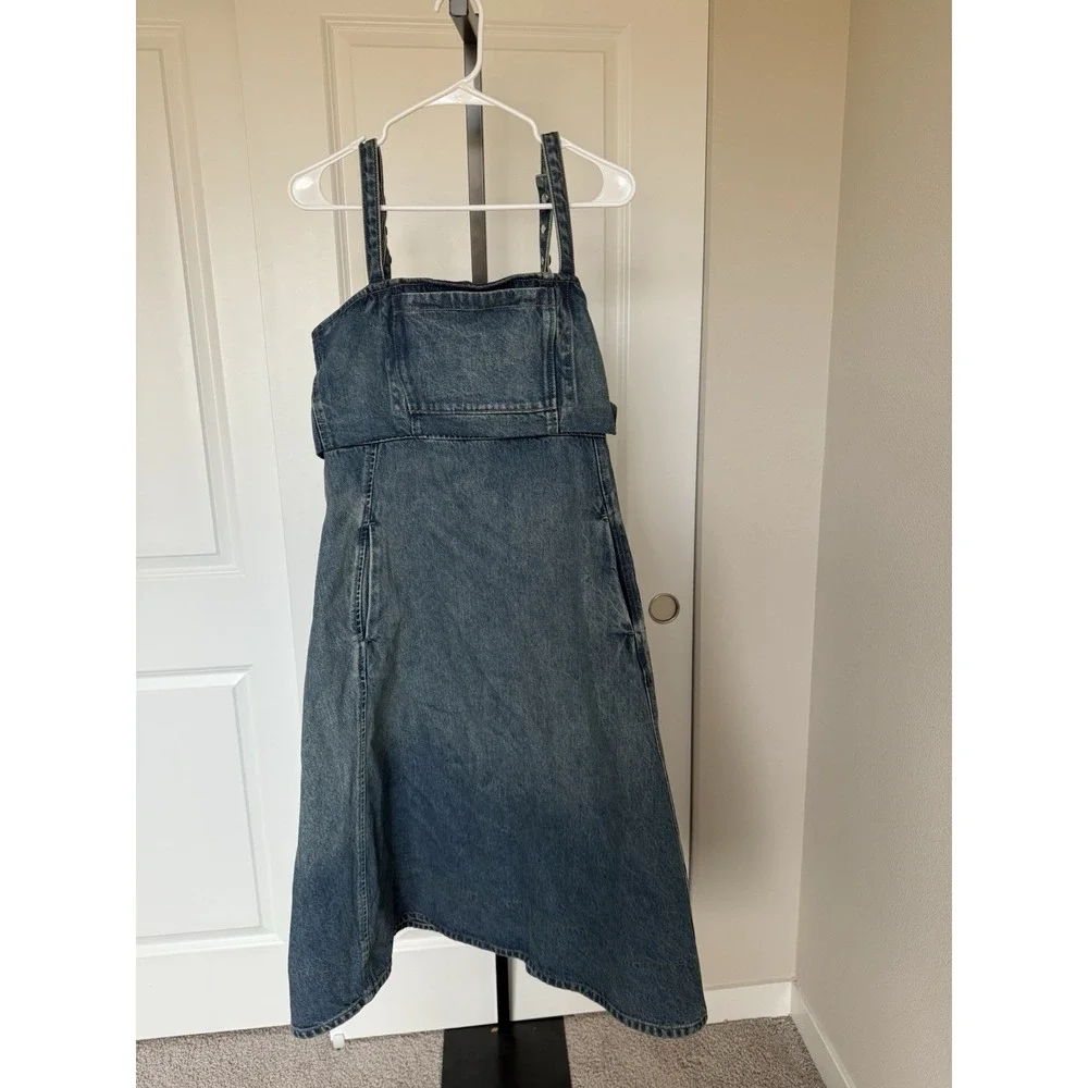 NWT $498 Tory Burch Cotton Denim Dress Size 10 A-line Vintage Blue Preppy